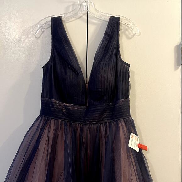 Mac Duggal 20403 Purple Pink Ombre Pleated Tulle Midi Dress Size 6 - Picture 3 of 9